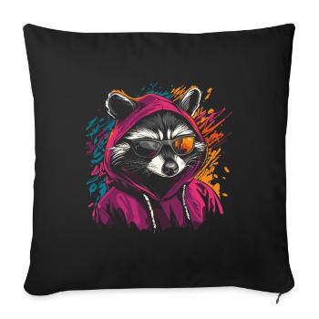 Raccoon with sunglasses and hoodie graffiti style - Sofa pillowcase 17,3'' x 17,3'' (45 x 45 cm) - black - Front