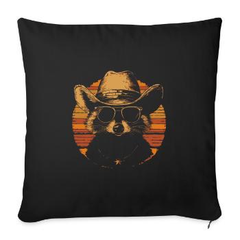 raton laveur avec lunettes de soleil et chapeau de cowboy - Housse de coussin décorative 45 x 45 cm - noir - Devant