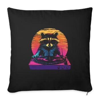 Waschbär mit Sonnenbrille am Turntable DJ Musik - Sofakissenbezug 45 x 45 cm - Schwarz - Vorne