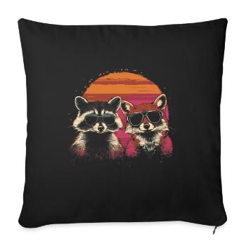 raton laveur et renard avec des lunettes de soleil Amitié - Housse de coussin décorative 45 x 45 cm - noir - Devant