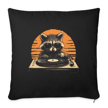 Waschbär mit Sonnenbrille am Turntable DJ Musik - Sofakissenbezug 45 x 45 cm - Schwarz - Vorne