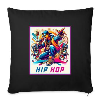 Hip-Hop Vibes – Rappeur avec micro - Housse de coussin décorative 45 x 45 cm - noir - Devant
