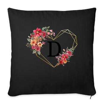 Floral Golden Heart Letter - Sofa pillowcase 17,3'' x 17,3'' (45 x 45 cm) - black - Front