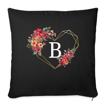 Lettre b cœur doré floral - Housse de coussin décorative 45 x 45 cm - noir - Devant