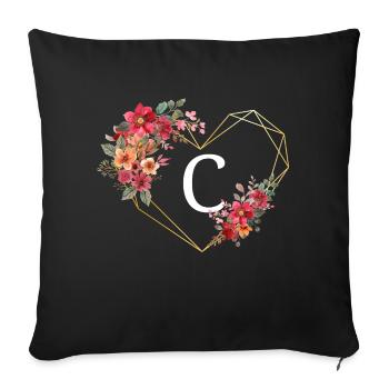 Lettre c cœur doré floral - Housse de coussin décorative 45 x 45 cm - noir - Devant