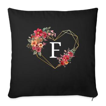 Letter f floral golden heart - Sofa pillowcase 17,3'' x 17,3'' (45 x 45 cm) - black - Front