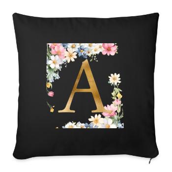 Un monogramme, floral, personnalisable - Housse de coussin décorative 45 x 45 cm - noir - Devant