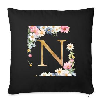 N Monogramm, Floral, personalisierbar - Sofakissenbezug 45 x 45 cm - Schwarz - Vorne