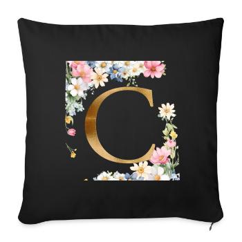 C Monogramme, Floral, Personnalisable - Housse de coussin décorative 45 x 45 cm - noir - Devant
