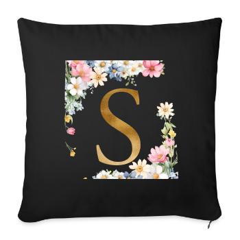 S Monogramm, Floral, personalisierbar - Sofakissenbezug 45 x 45 cm - Schwarz - Vorne
