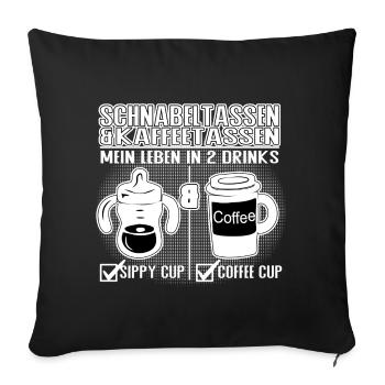 Schnabeltasse und Kaffeetasse Eltern Humor Design - Sofakissenbezug 45 x 45 cm - Schwarz - Vorne