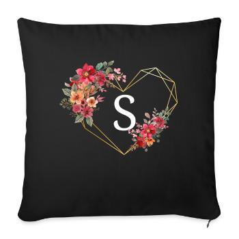 Lettre s cœur doré floral - Housse de coussin décorative 45 x 45 cm - noir - Devant