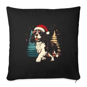 Épagneul springer anglais avec chapeau de Père Noël - Housse de coussin décorative 45 x 45 cm - noir - Devant