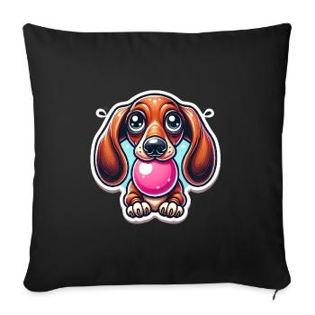 Dackel-Kaugummi-Cartoon-Design - Sofakissenbezug 45 x 45 cm - Schwarz - Vorne