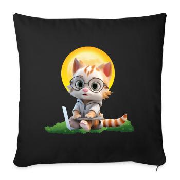 Smart Cat Sun Coder: Kätzchen Laptop Kunstdruck - Sofakissenbezug 45 x 45 cm - Schwarz - Vorne