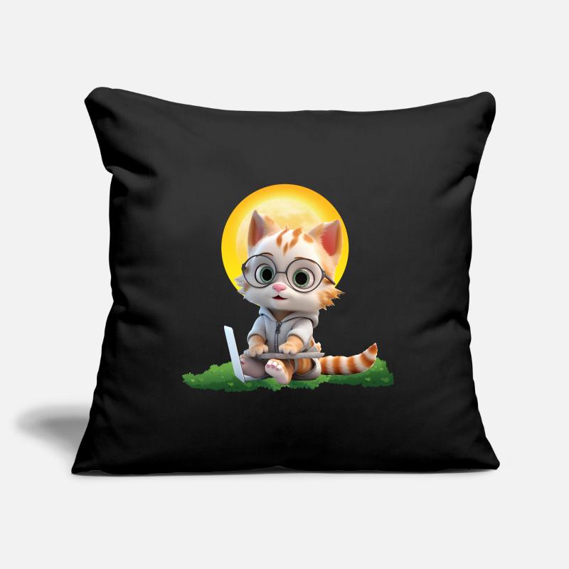 Smart Cat Sun Coder : Impression d’art pour ordinateur portable chaton Housse de coussin décorative 45 x 45 cm