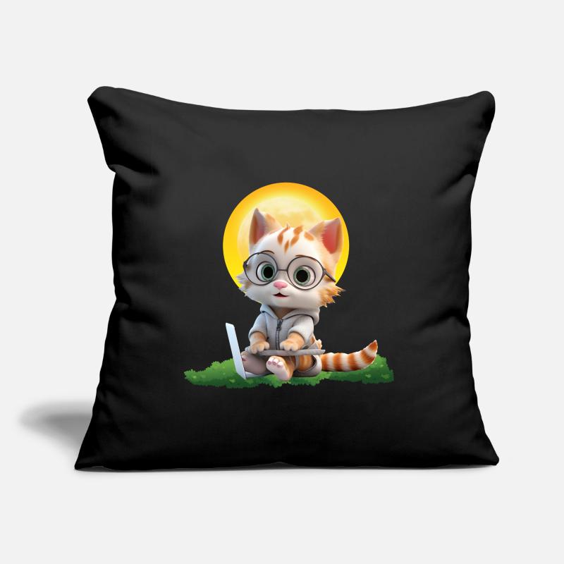 Smart Cat Sun Coder : Impression d’art pour ordinateur portable chaton Housse de coussin décorative 45 x 45 cm