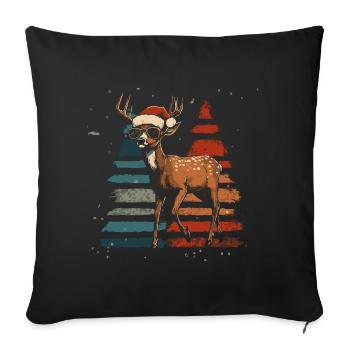 Cerf avec chapeau de Père Noël et lunettes de soleil - Housse de coussin décorative 45 x 45 cm - noir - Devant