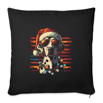 Dalmatien avec chapeau de Père Noël et lunettes de soleil - Housse de coussin décorative 45 x 45 cm - noir - Devant