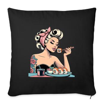 Pin Up Frau blond Rockabilly Sushi Retro Geschenk - Sofakissenbezug 45 x 45 cm - Schwarz - Vorne