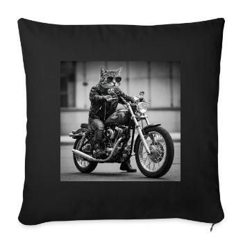 Rock Biker Cat: Cool and Original Design - Sofa pillowcase 17,3'' x 17,3'' (45 x 45 cm) - black - Front