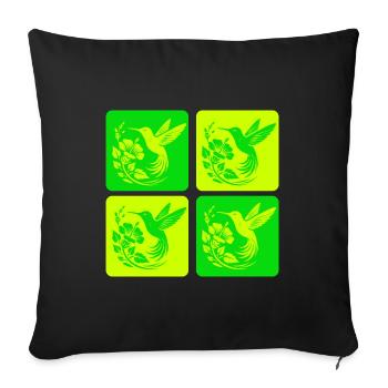 Colibri et fleur – Nature Design - Housse de coussin décorative 45 x 45 cm - noir - Devant