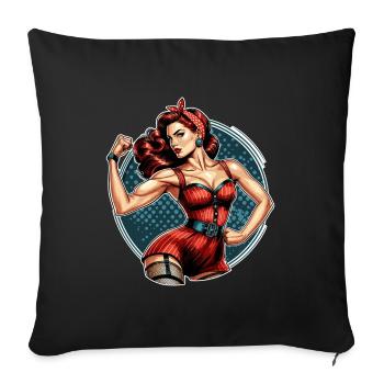 Femme forte confiante Rockabilly cadeau - Housse de coussin décorative 45 x 45 cm - noir - Devant