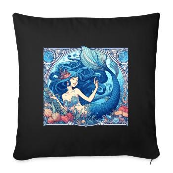 Sirène Sirène Cheveux Bleus Art Nouveau Cadeau - Housse de coussin décorative 45 x 45 cm - noir - Devant