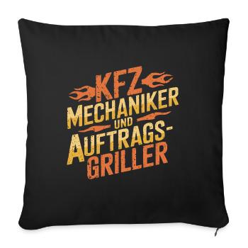 KFZ Mechaniker Grillen BBQ Spruch - Sofakissenbezug 45 x 45 cm - Schwarz - Vorne