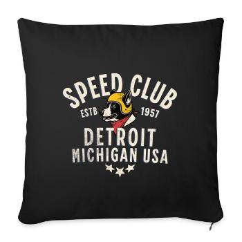 Véhicule de course et chien stylé Detroit - Housse de coussin décorative 45 x 45 cm - noir - Devant