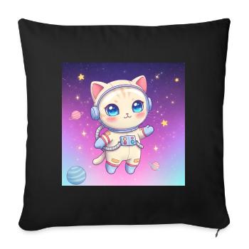 Chaton astronaute - Housse de coussin décorative 45 x 45 cm - noir - Devant