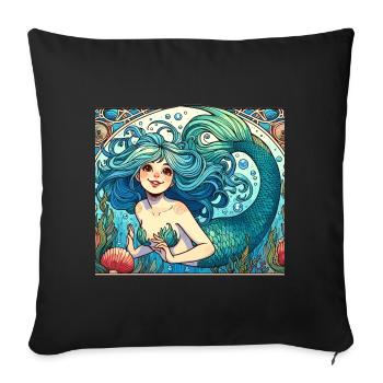 Sirène Sirène Cheveux Bleus Art Nouveau Cadeau - Housse de coussin décorative 45 x 45 cm - noir - Devant