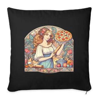Pizzabäckerin Art Nouveau lecker Pizza Geschenk - Sofakissenbezug 45 x 45 cm - Schwarz - Vorne