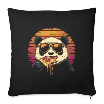 Panda in sunglasses eating pizza - Sofa pillowcase 17,3'' x 17,3'' (45 x 45 cm) - black - Front