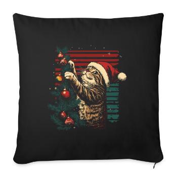 Cat Christmas Fairy Lights Christmas Tree - Sofa pillowcase 17,3'' x 17,3'' (45 x 45 cm) - black - Front