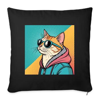 Cooles Katze Design im Pop Art Stil für alle - Sofakissenbezug 45 x 45 cm - Schwarz - Vorne