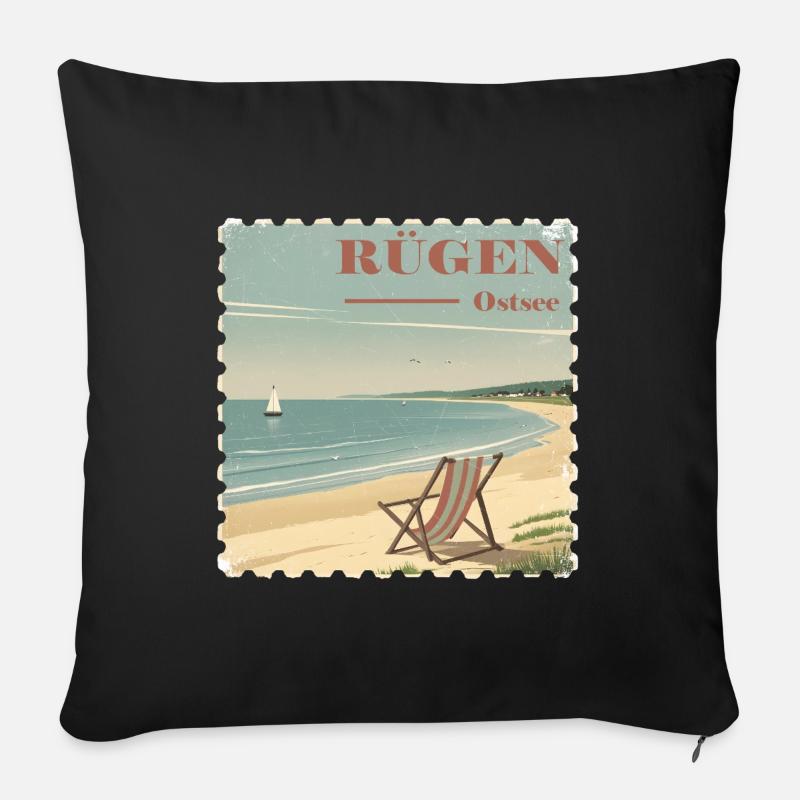 Ruegen Ostsee Strand Sonne Segelboot - Sofakissenbezug 45 x 45 cm - Schwarz