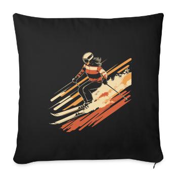 Woman skiing vintage - Sofa pillowcase 17,3'' x 17,3'' (45 x 45 cm) - black - Front