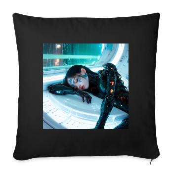N-dless Nights : Fille cyberpunk endormie - Housse de coussin décorative 45 x 45 cm - noir - Devant