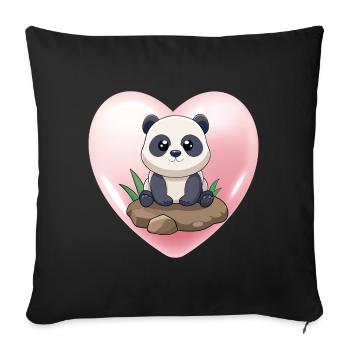 Bébé panda mignon assis sur un rocher (v02 cœur) - Housse de coussin décorative 45 x 45 cm - noir - Devant