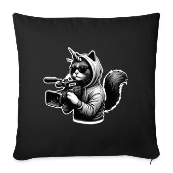 Chat licorne cadreur - Housse de coussin décorative 45 x 45 cm - noir - Devant