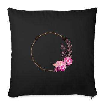Cadre doré avec des fleurs rose-rouge – noble et ludique - Housse de coussin décorative 45 x 45 cm - noir - Devant