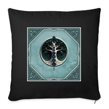 Teal Harmony, Mystical Tree of Life - Sofa pillowcase 17,3'' x 17,3'' (45 x 45 cm) - black - Front