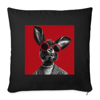 Lapin avec des lunettes de soleil sur fond rouge - Housse de coussin décorative 45 x 45 cm - noir - Devant