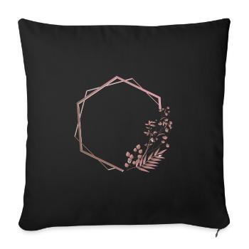 Hexagone rose dans un cadre double avec plante et fleur - Housse de coussin décorative 45 x 45 cm - noir - Devant