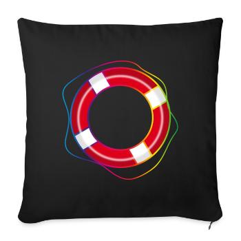 Lifebuoy with rainbow rope – maritime symbol - Sofa pillowcase 17,3'' x 17,3'' (45 x 45 cm) - black - Front