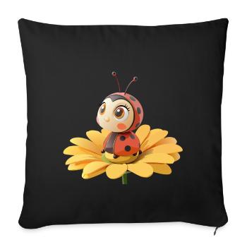 Coccinelle mignonne sur une fleur - Housse de coussin décorative 45 x 45 cm - noir - Devant