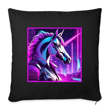 Illustration de licorne cyber néon - Housse de coussin décorative 45 x 45 cm - noir - Devant