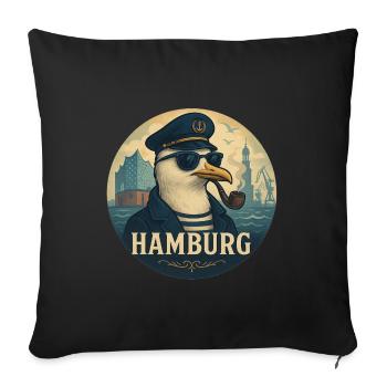 Capitaine Seagull – Style hambourgeois - Housse de coussin décorative 45 x 45 cm - noir - Devant