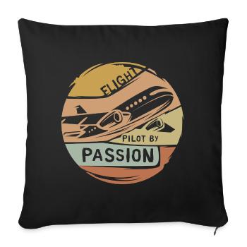 Logo d’avion vintage - Emblème du pilote par la passion - Housse de coussin décorative 45 x 45 cm - noir - Devant